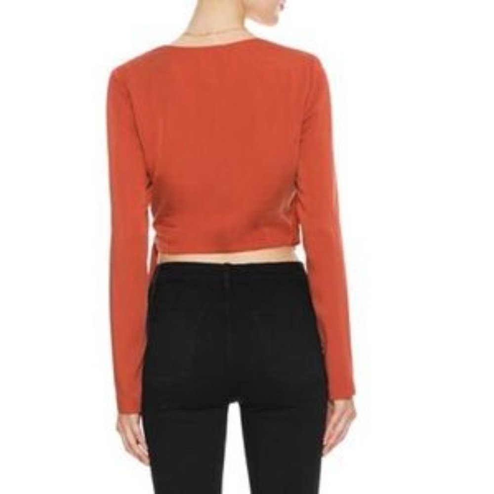 Intermix Whitney Wrap V Neck Crop Long Sleeve Top - Picture 3 of 12